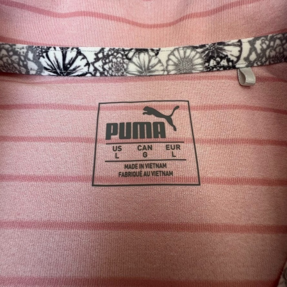 Puma Sleeveless Golf Polo Womens L Pink Striped Athletic Performance Top - Picture 4 of 7